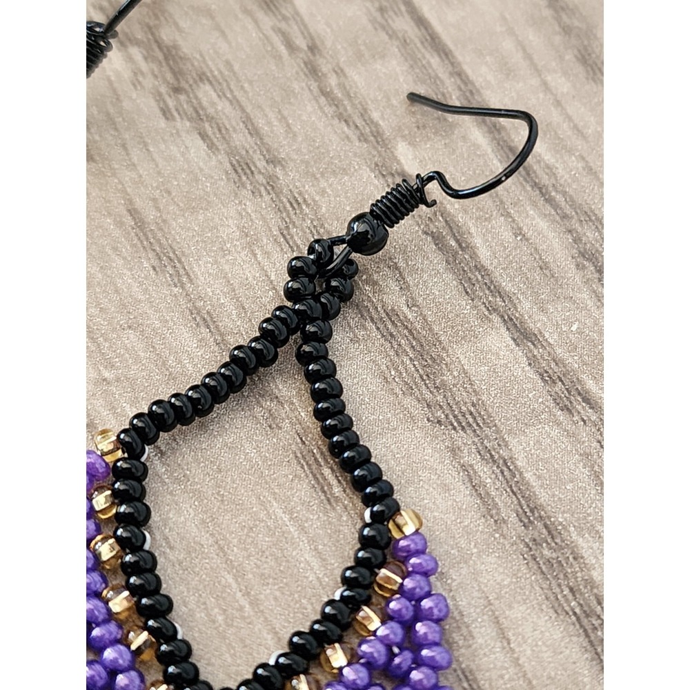Boho Dangle Earrings Purpple Bead Drop Festival Summer Style - Picture 4 of 5